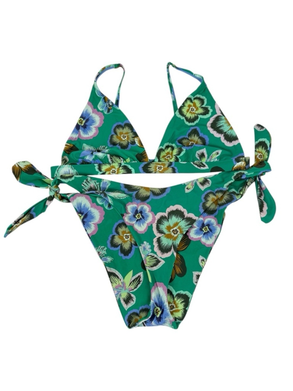 Aerie green floral triangle tie bikini set